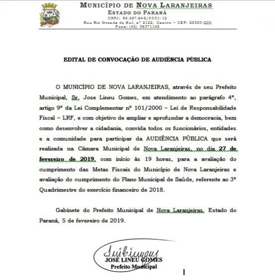 EDITAL DE CONVOCAÇÃO DE AUDIÊNCIA PÚBLICA